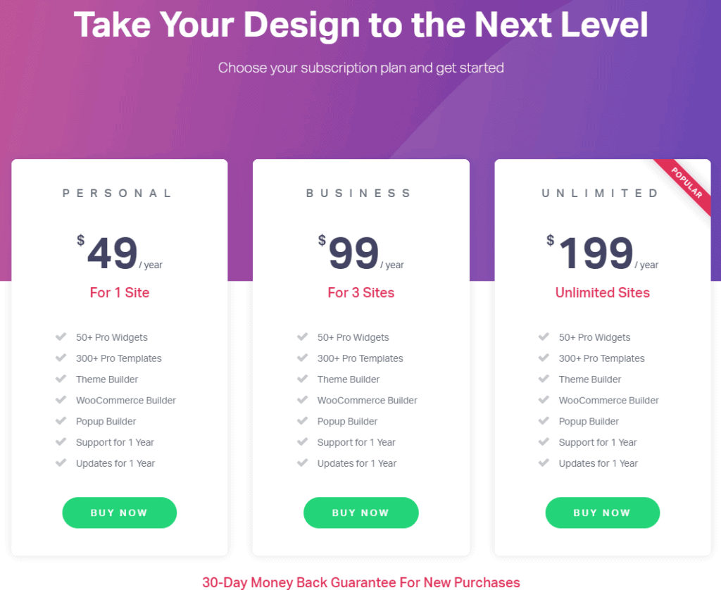 Elementor Pro Review Pricing Options