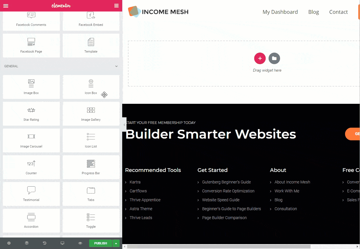 Elementor Review Adding widgets to canvas